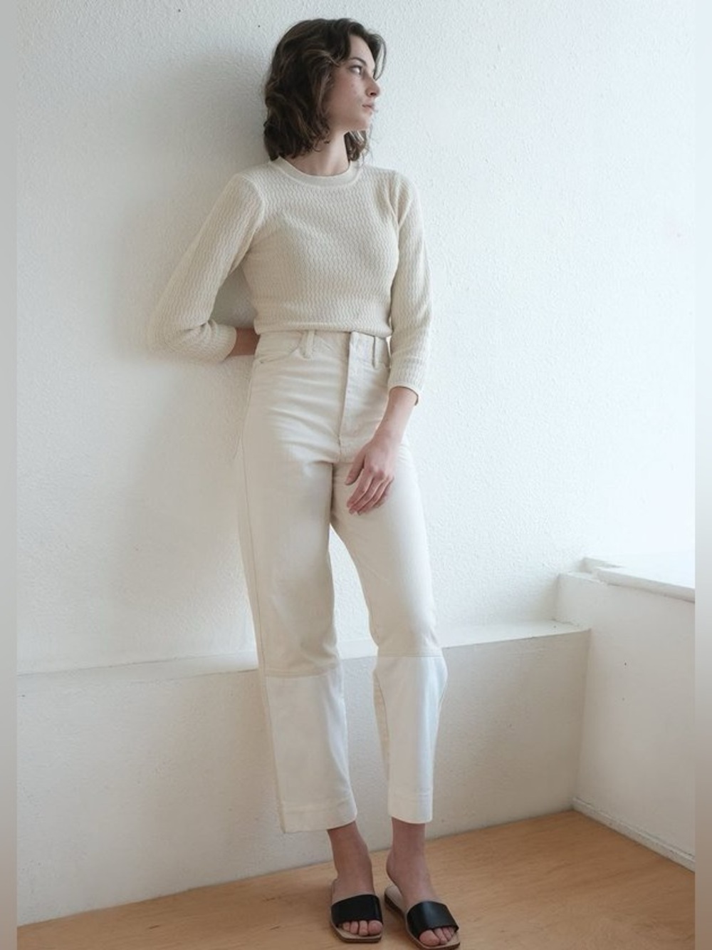 Micaela Greg Two Toned Seamed Jean White Cream M